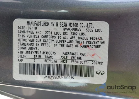 2018 Infiniti Q60 3.0T Luxe z USA, uszkodzony, nr VIN JN1EV7EL9JM393075